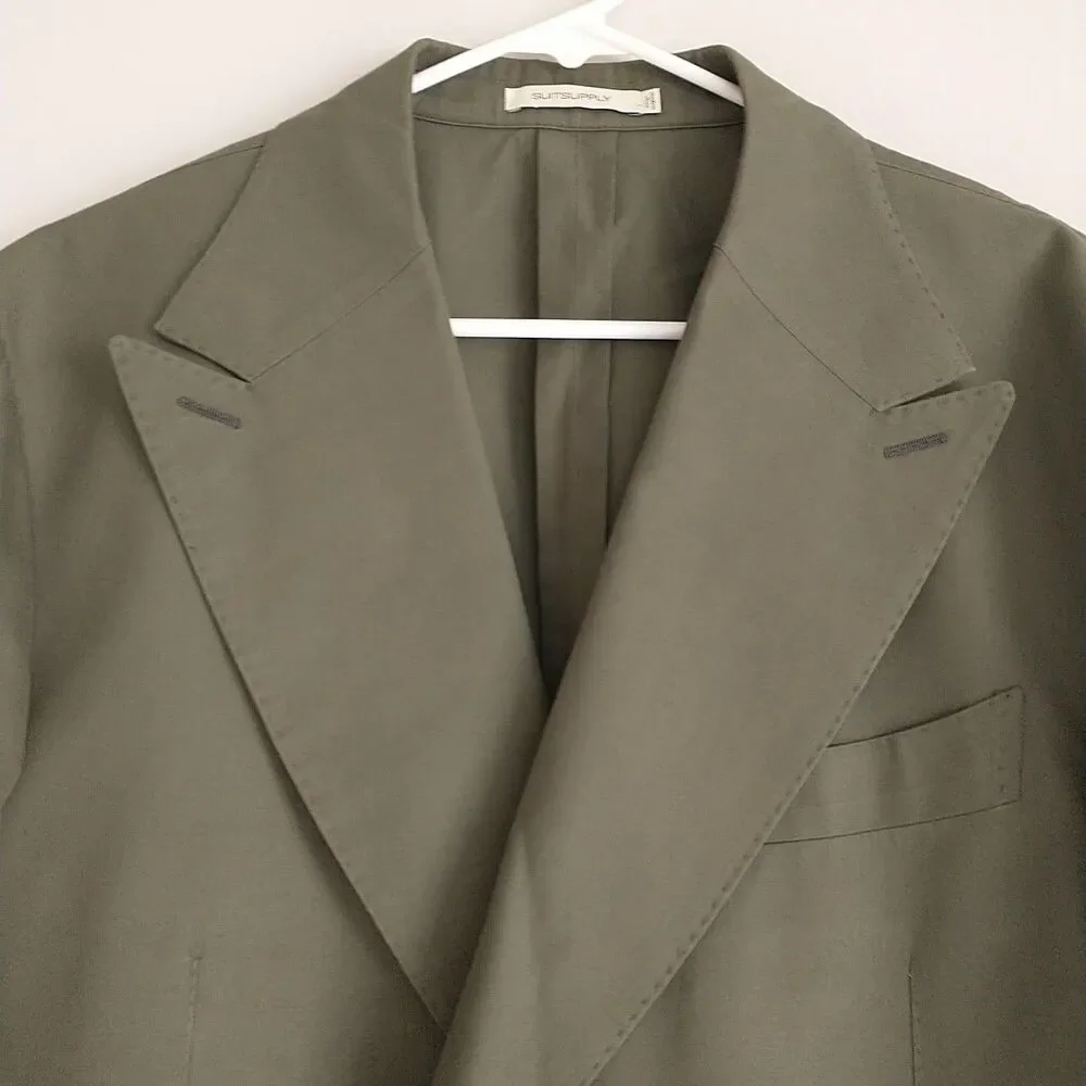Suitsupply Havana Double Breasted Blazer Mens 44 Slim Green Egyptian Cotton